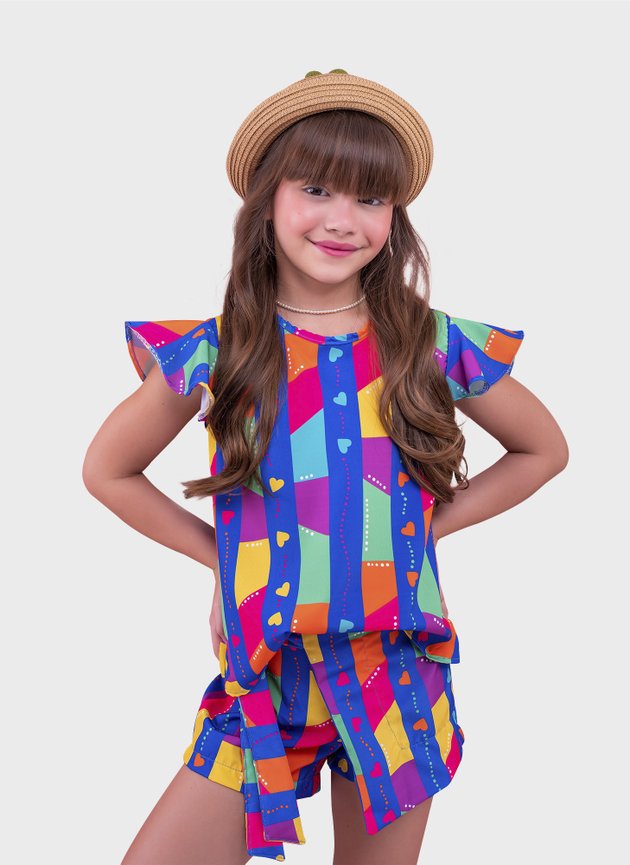 Conjunto Infantil Menina Listrado Azul