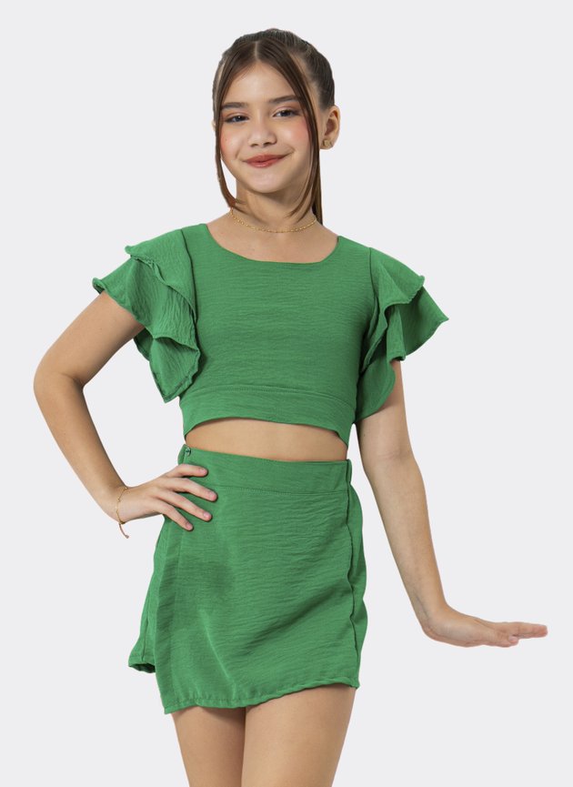 Conjunto Infantil Menina Short Saia Verde