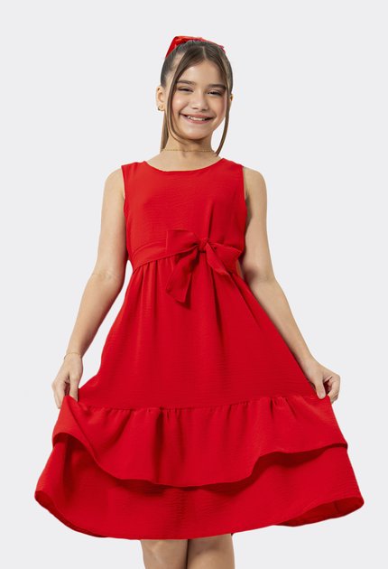 Vestido Infantil Menina Faixa Vermelho Festas - Main Image