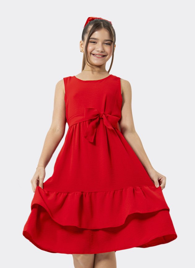 Vestido Infantil Menina Faixa Vermelho Festas